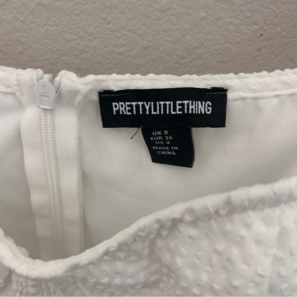PrettyLittleThing Mini Dress Size 4‎ White Tiered Ruffle Puff Sleeve Corset - Picture 4 of 15